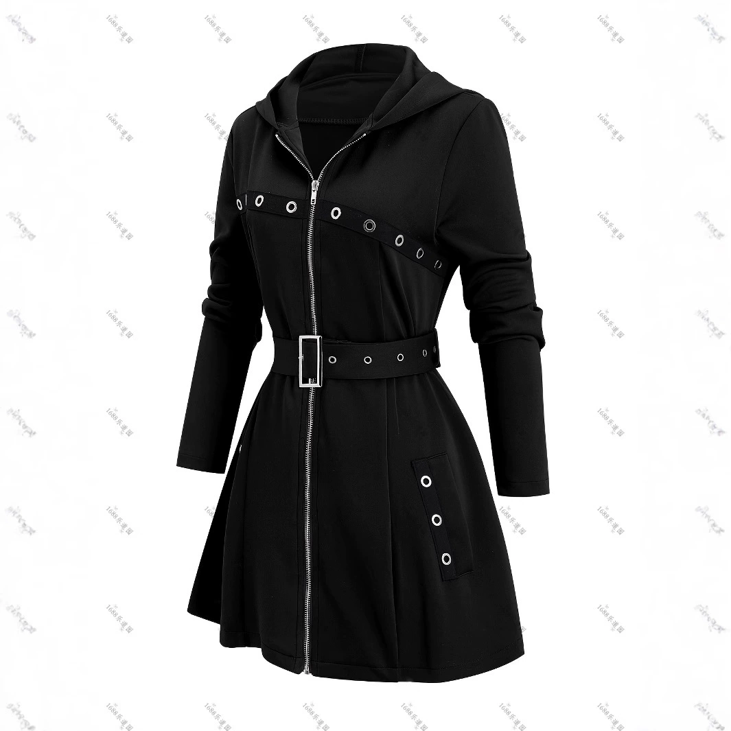 Европейская и американская мода осень-зима новая панк-куртка хиппи пояс молния с длинными рукавами куртка с капюшоном женский