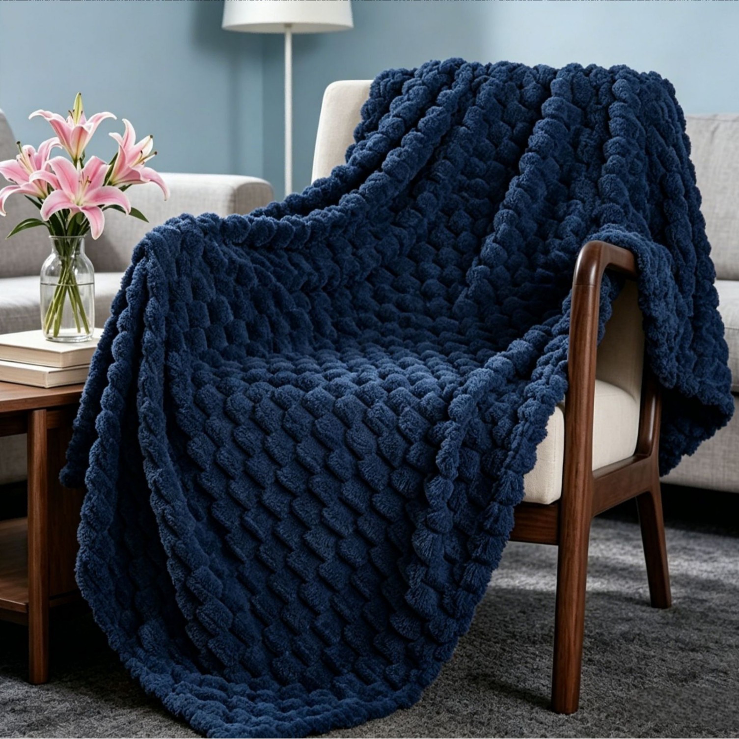 Manta Tejida Térmica para Siesta Jacquard 3D de Poliéster y Franela para Oficina y Dormitorio