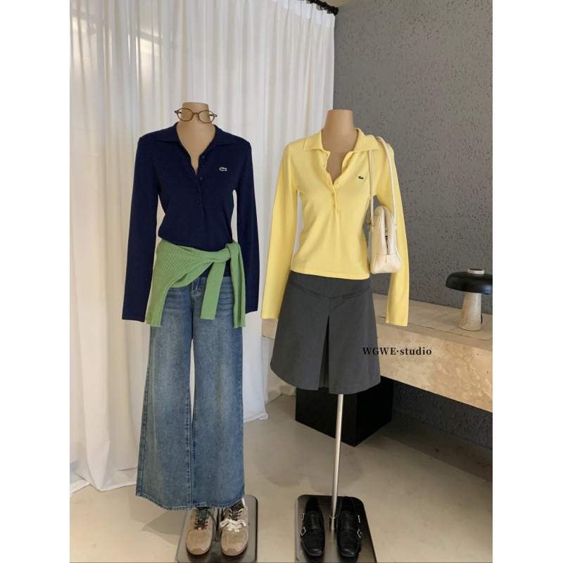 Schnei Wgwe8244 Small Crocodile Right Shoulder Lapel Knitwear Pure Color High-End Slimming Look Polo Collar Knitwear