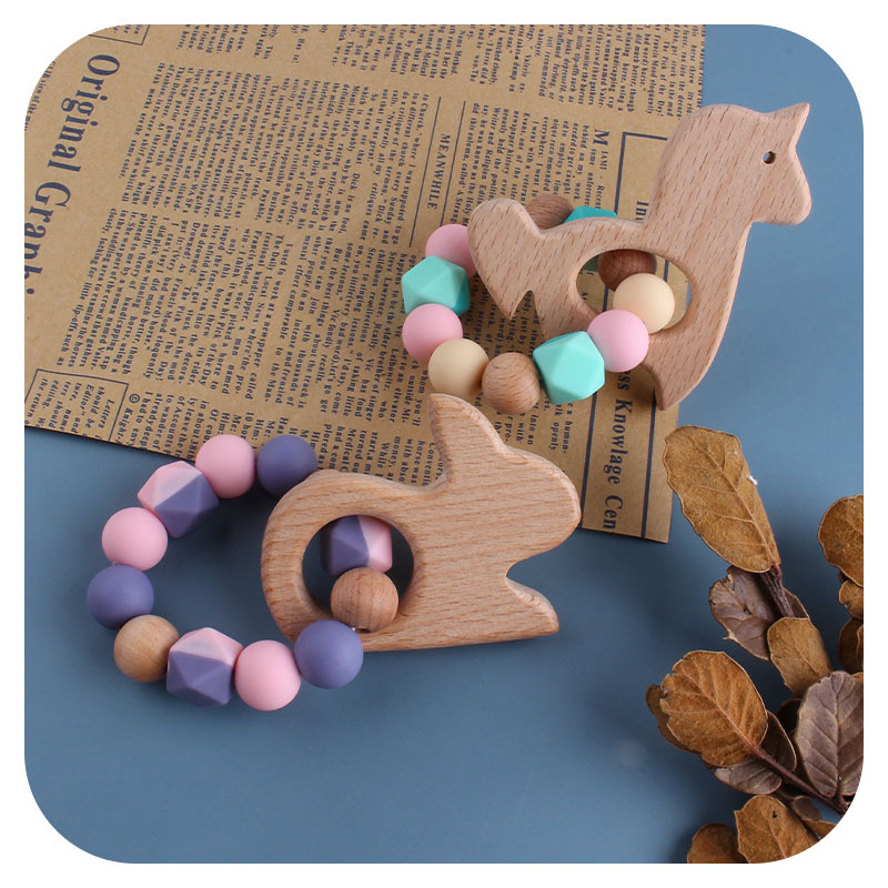 Nueva DIY creativo de dibujos animados haya animal juguete mordedor infantil unicornio pulsera silicona color mezclado