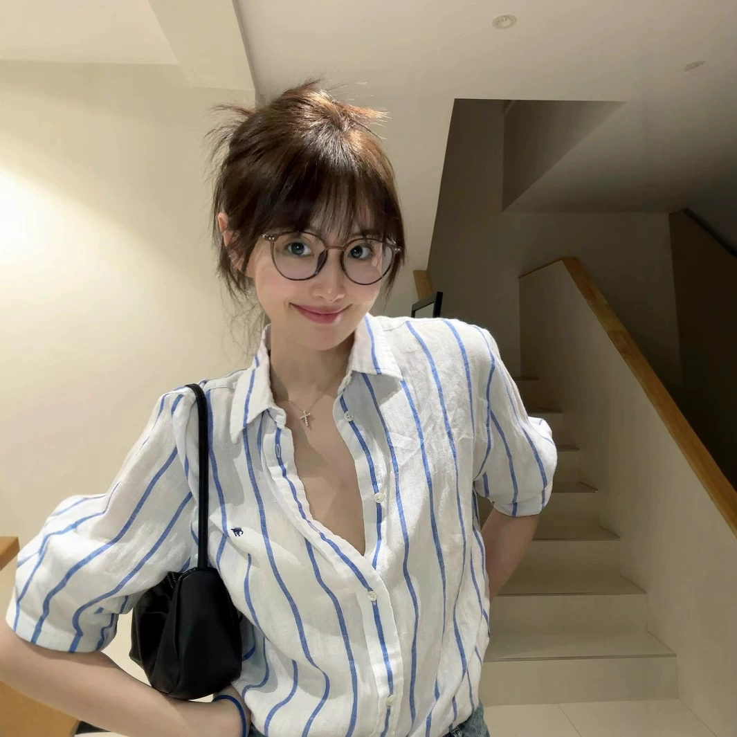 RL Laff Pony Logo Большая полосатая солнцезащитная рубашка из чистого хлопка для женщин Пара Повседневная весна-лето Топ с длинными рукавами из бамбукового хлопка.