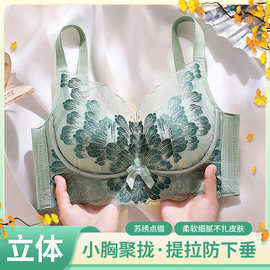 蕾丝新款小胸聚拢内衣无钢圈显大上托防下垂调整型收副乳刺绣文胸