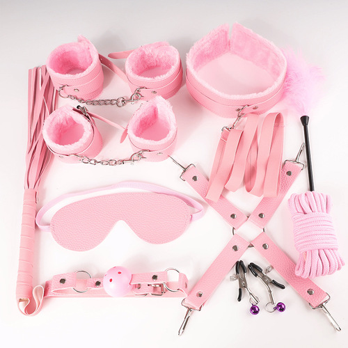 Interesting litchi pattern SM set adult supplies couple training handcuffs binding 11-piece set alternative sex toys