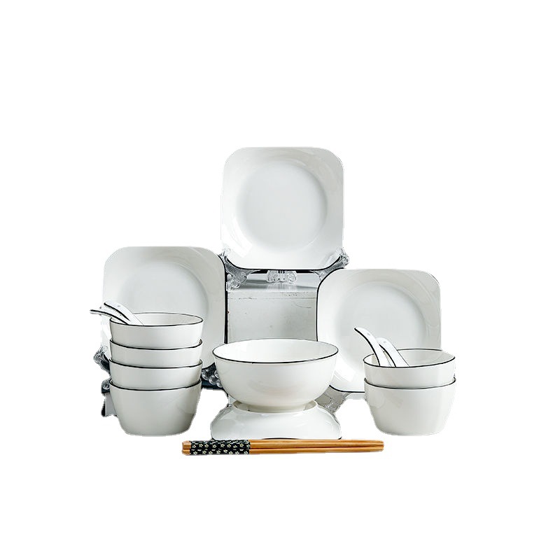 Tazón de estilo europeo plato traje hogar plato de sopa de fideos plato de porcelana Jingdezhen tazón de fuente palillos Dispositivo de cerámica comer plato vajilla porcelana