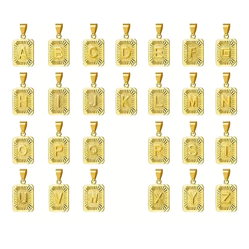 欧美电镀18k真金古巴链费加罗链方形英文大写字母吊坠项链