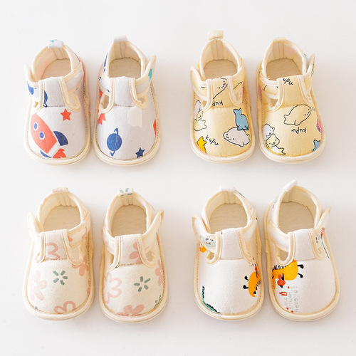 23 Autumn New Baby Shoes Soft Sole Learning Step Cartoon Laces Shoes 6-12 Anti-Slip Fabric Sole Fabric Front Shoes