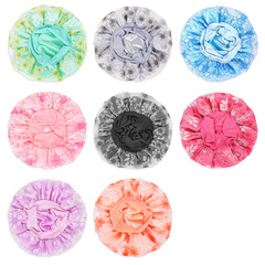 Amazon Cross-border Bestselling Children's Double-layer Mesh Satin Print Sleep Hat Elastic Wide-brim Hair Protection Double-layer Bathtub Hat