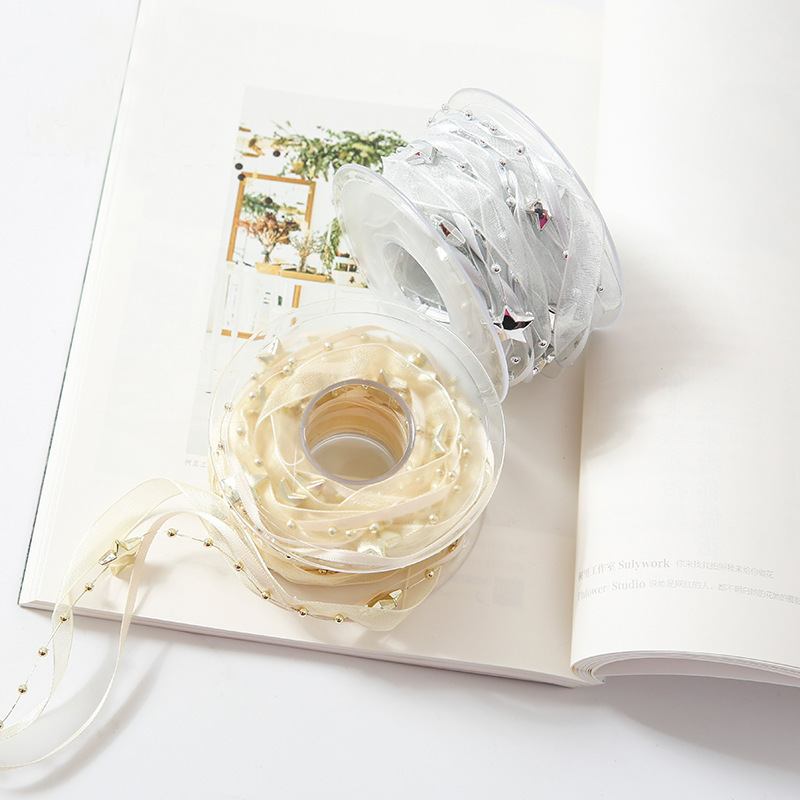 Transfronteriza estrella de cinco puntas cuentas de alambre de plástico cinta de gasa flor regalo embalaje cinta árbol de Navidad cinta decorativa