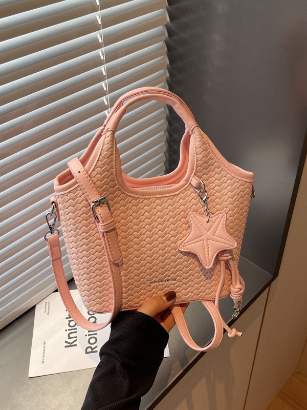 Ventas calientes nuevas bolsas de cubo retro de gran capacidad de moda tejida canasta de verduras bolsa de mano de viaje de hombro