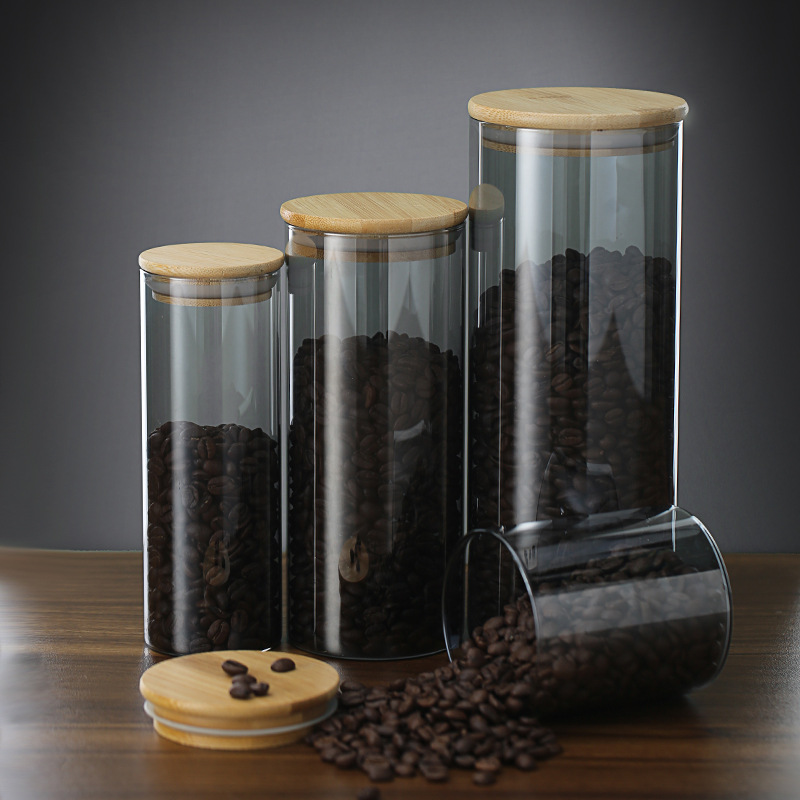 Botellas de vidrio negro transparente grandes y pequeñas para almacenar té, granos, especias y muestras de alimentos, frascos de almacenamiento sellados.