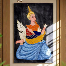 泰国东南亚风格手工绘制人物装饰画玄关走廊泰式spa馆壁饰壁画