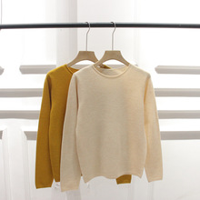 韩国秋冬新款低圆领修身无缝全羊毛衫针织衫毛衣套头打底衫女