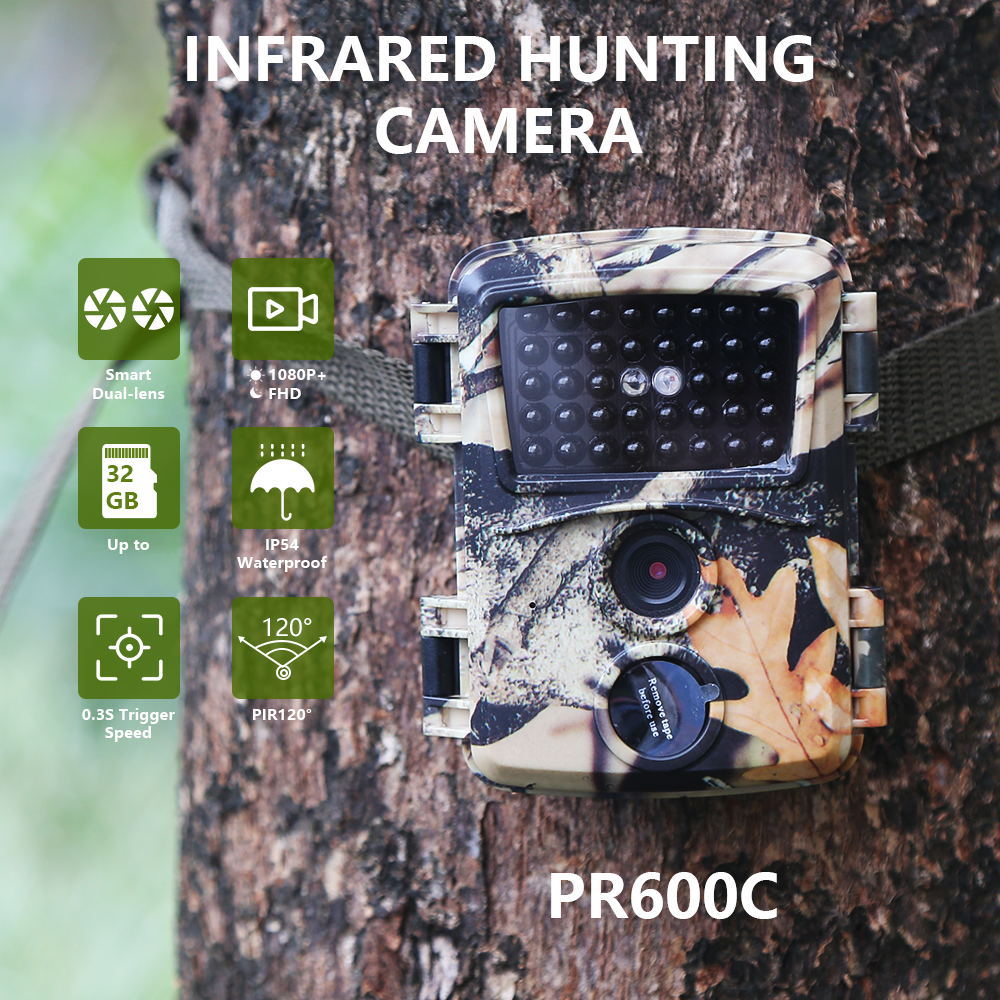 PR600 fuente fábrica Cámara al aire libre Venta caliente Europea 1080p 20MP negro ejército verde camuflaje en stock rápido pelo