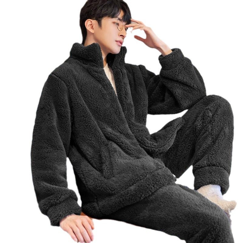 (남성용 겨울 잠옷, 플러시, 따뜻하고, 두껍고, 편안하고, 부드럽고, 가디건, 지퍼가 달린 가정복 정장은 외부에서 착용 가능