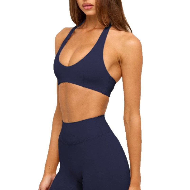 Cuello de verano transfronterizo desnudo sensación con cojín de pecho diseño ropa interior deportiva ropa de yoga sexy sujetador de espalda mujer