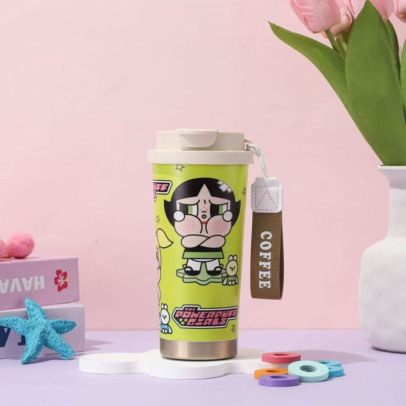 かわいい漫画の魔法瓶カップ、見栄えの良いラブブダブルストローカップ、LABUBUウォーターカップ、カーコーヒーカップ|undefined