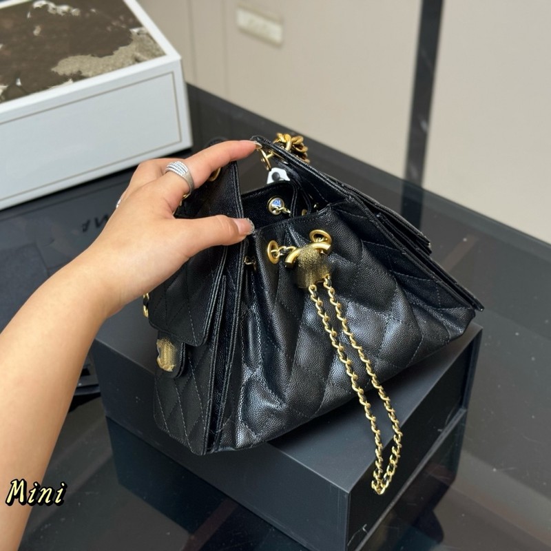 新款球纹hobo腋下包大容量菱格链条包单肩斜挎包抽绳水桶包流浪|undefined