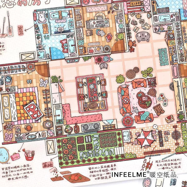 Infeel.Me Extra-Large Size Landscape Stickers My Little House Series 37 Student Fun Journal Toy Stickers