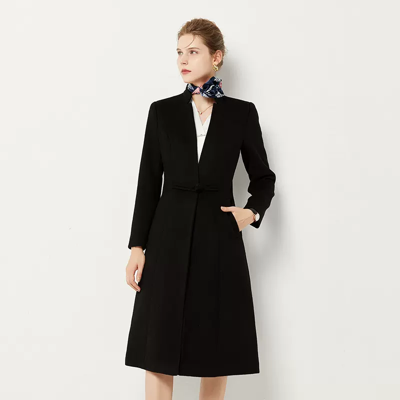 新中式国风盘扣羊毛大衣女女秋冬加厚保暖工作服职业气质毛呢外套