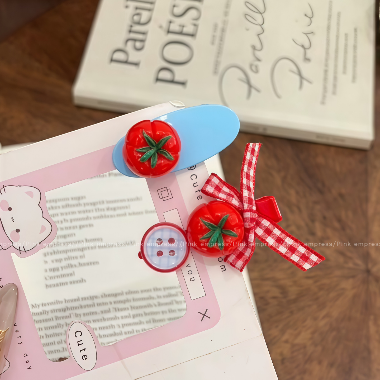 1# tomato 2-piece hair clip set-alloy resin-about 5cm