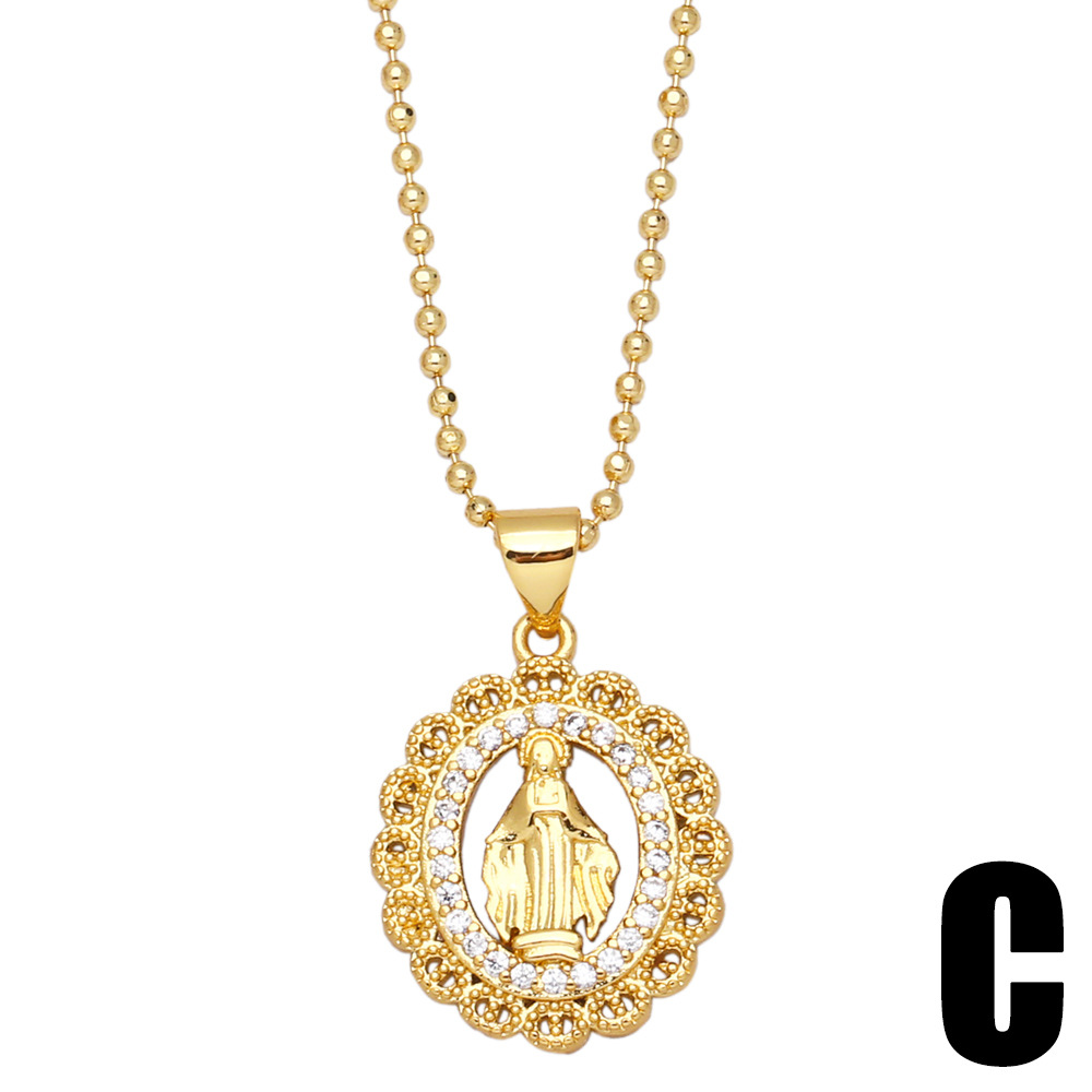 retro golden hollow Virgin Mary tag pendant zircon copper necklace jewelry