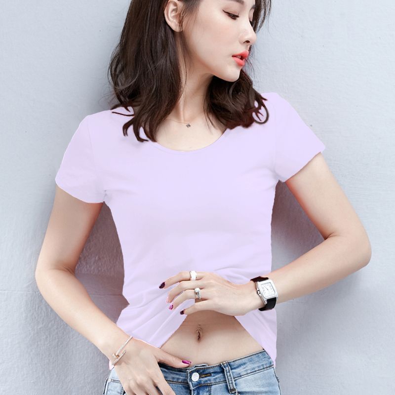 赤い肩の半袖のtシャツの女性の夏の修身の婦人服の丸首の半袖の底のシャツは年齢を減らして身の上着の卸売りを身につけます。|undefined