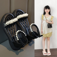 女童鞋公主鞋2024夏季新款兒童涼鞋寶寶女孩水鑽鞋軟底時尚羅馬鞋