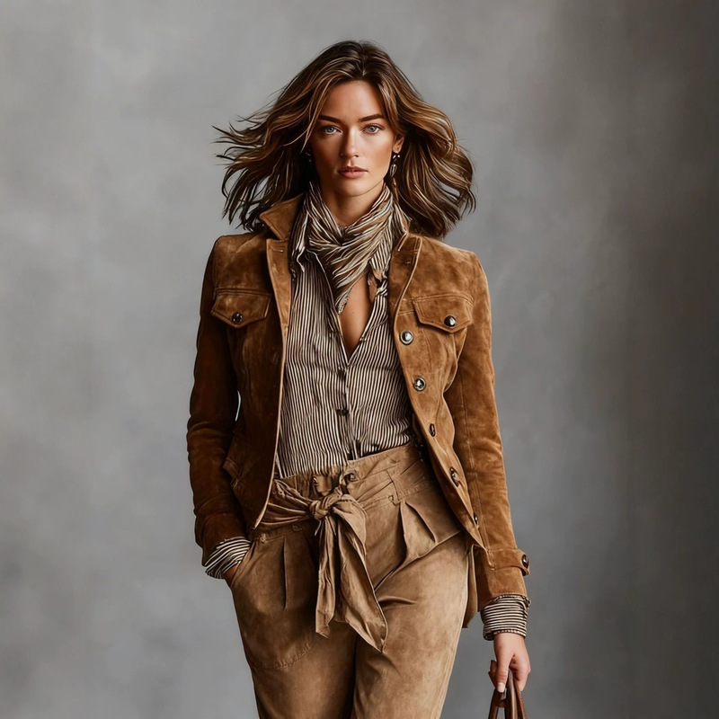 2026 New European and American Cross-Border Style Women's Suede Retro Single-Breasted Lapel Short Blazer Jacket