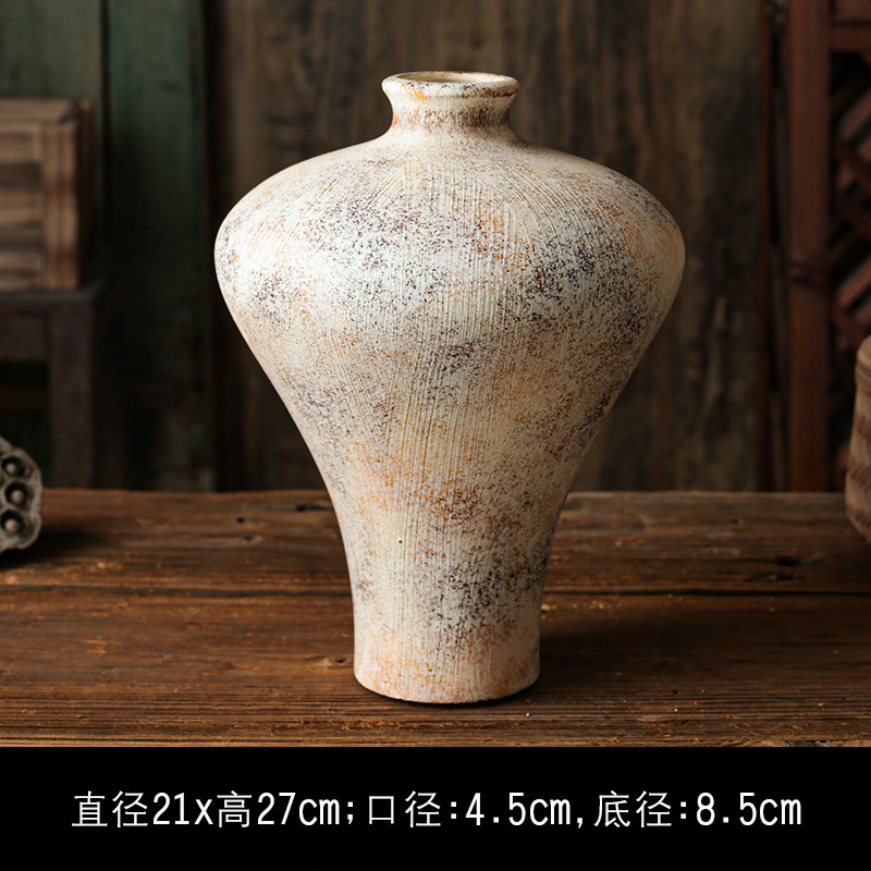 セラミック花瓶、レトロなわびさびスタイルのB&B装飾、中世の粗い陶器アートフラワーアレンジメント、家庭用家具、陶器のポット
