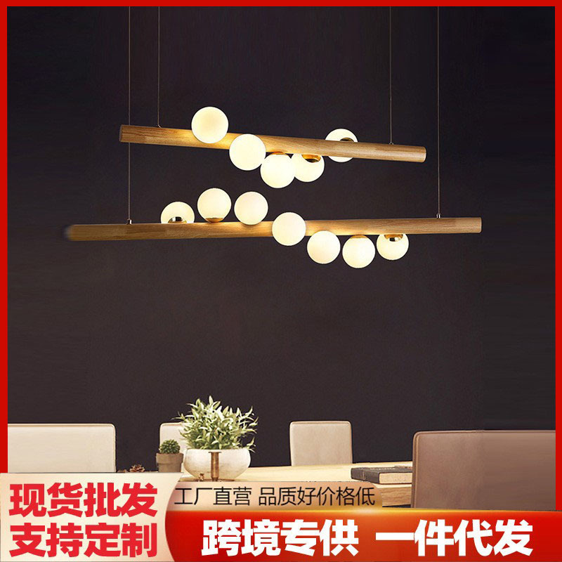 Chinese Style Living Room Chandelier Walnut Color Tea Room Zen Bar Dining Room Lamp Creative Bedroom Bedside led Strip Lamp