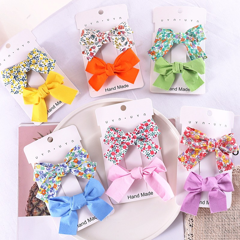 Sweet Flower Bow Knot Cloth Printing Hair Clip 2 Pieces display picture 2
