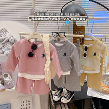 2025春季新款经典时尚男女童韩版休闲假两件上衣裤子两件套