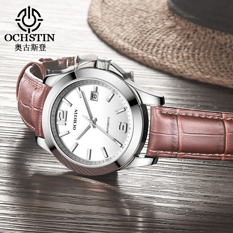 Genuine goods augustden leather waterproof reloj mecánico automático trendy Business casual Watch CA021A