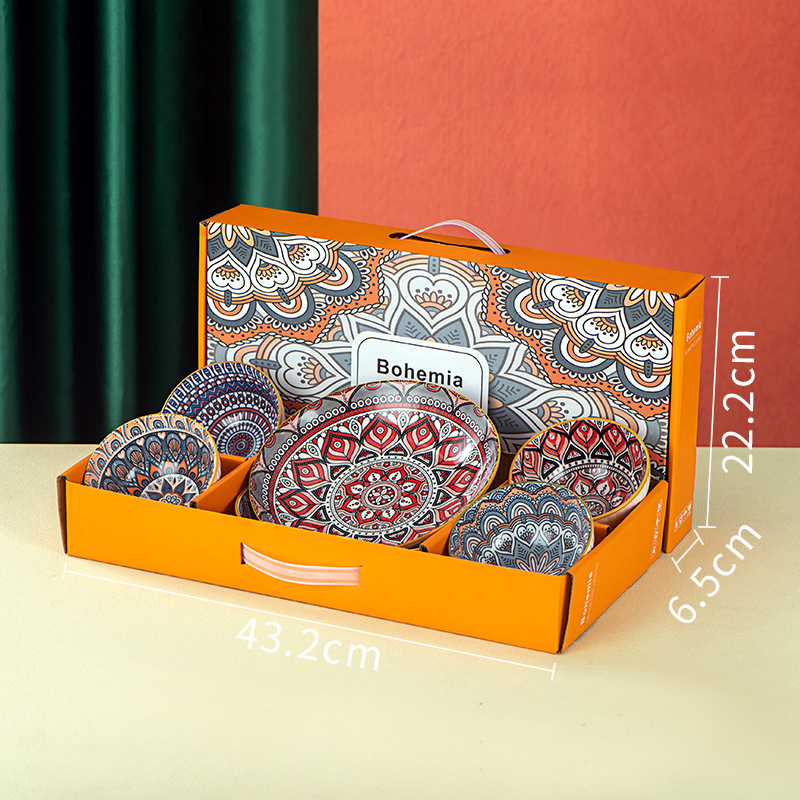 Bohemian ceramic bowl gift set blue and white porcelain bowl chopsticks tableware advertising promotional gifts can be fixed LOGO