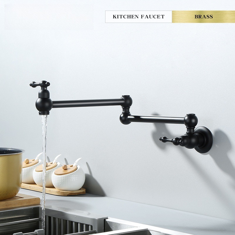 All-copper kitchen folding faucet, cold and hot washing basin, soup pot, stove, water filling, outdoor garden, balcony, black double-opening Specification drawing