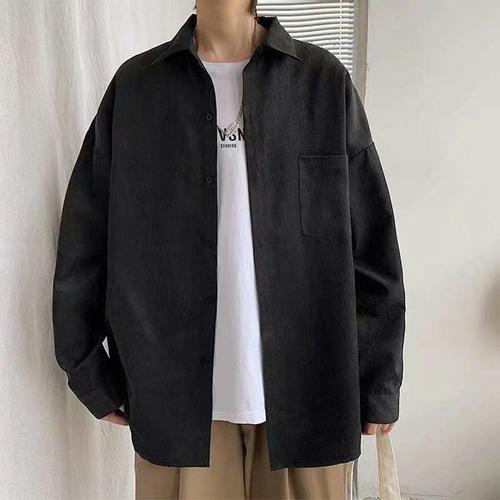Stylish and casual long-sleeve men's shirt with a Hong Kong style, thin and fashionable, loose-fitting autumn jacket, trendy brand, Instagram-inspired casual top.