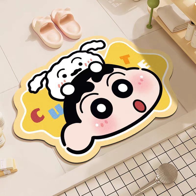 Cartoon Diatom Mud Crayon Shin-Chan Bathroom Toilet Floor Mat, Water-Absorbent, Non-Slip, Quick-Drying, Cute Foot Mat