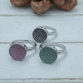 彩色圆形迷你锆石铜戒指女满钻戒小创意首饰rif风几何造型饰品