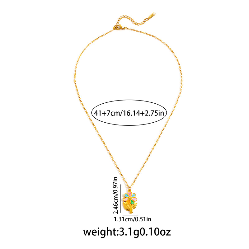 7g Weight 0.03µm Gold Plating Thickness Electroplated Gold Plating Process Golden Plated Plating Material 201 Stainless Steel Pendant Material Pendant Necklace Classification 201 Stainless Steel Chain Material cable chain Chain Type 1 Piece Quantity Holiday, Daily Occasion 201 Stainless Steel Material Flower Pattern Women's Gender Simple Style, Classic Style Style Plating Craft Elegant Titanium Steel Necklace For Women Bohemian Floral Print Colorful Drip Glaze Rose Pendant Versatile Clavicle Chain 28