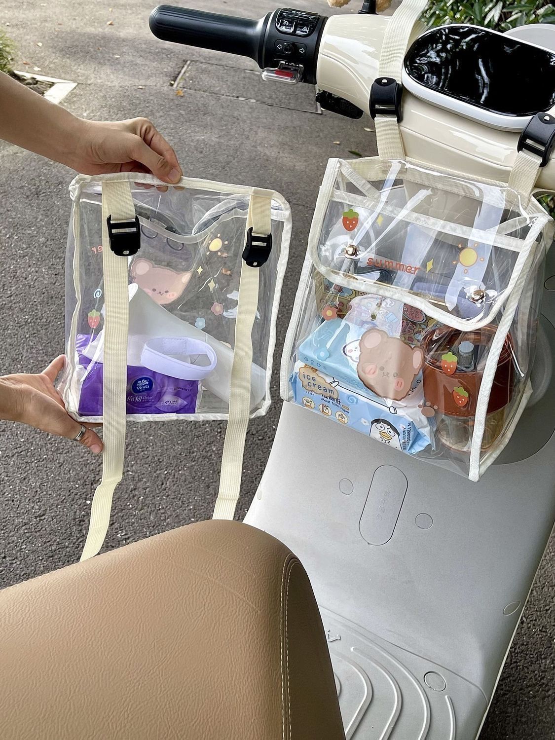 Electric scooter charger rain cover, transparent hanging bag, universal front-mounted storage bag for electric bikes, bicycles, and mobile phones