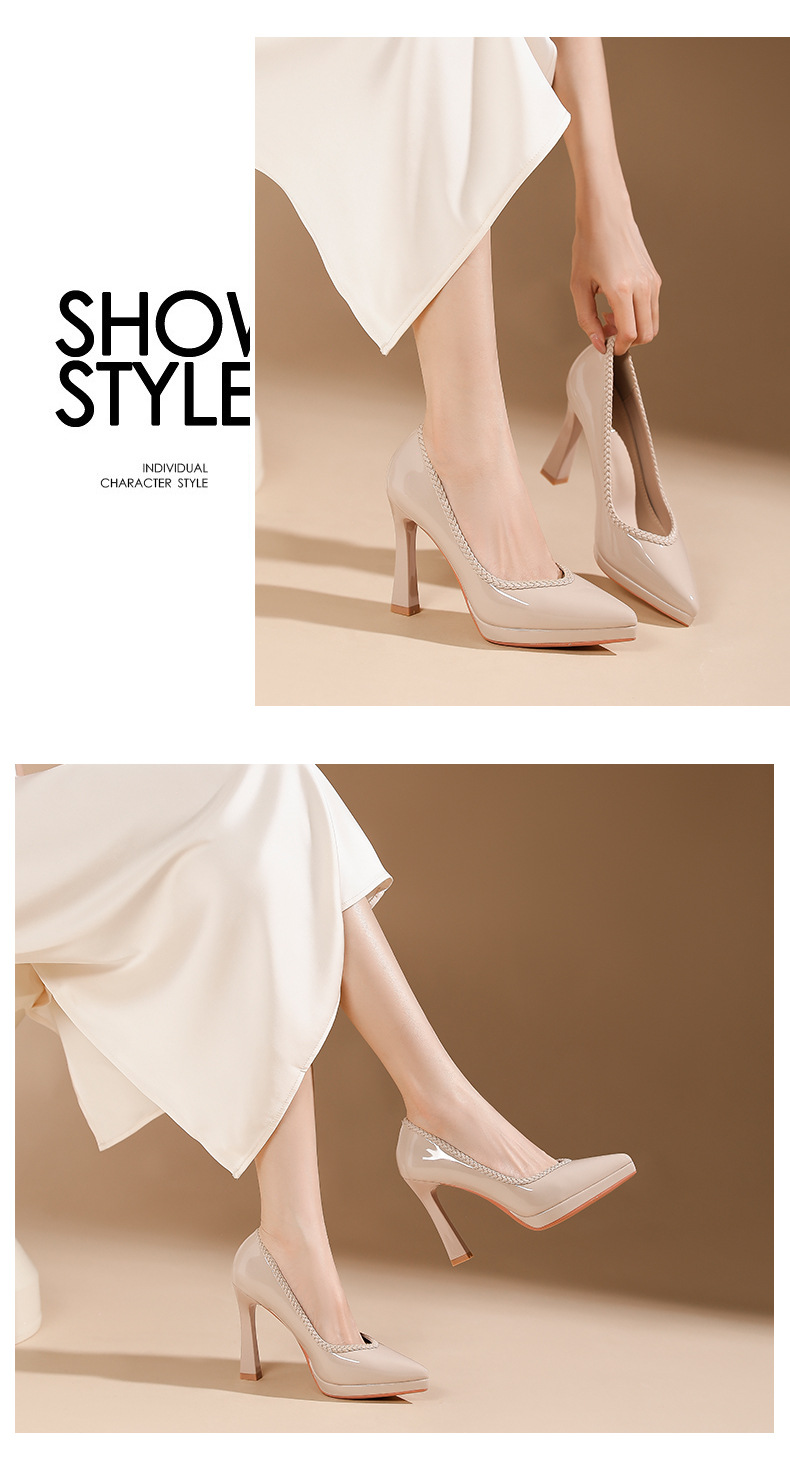 Giày cao gót nữ mũi nhọn đế xuồng platform gót 10 cm — Màu nude - 10CM chi tiết 5