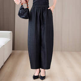 高品质气质妈妈香云纱休闲裤新款灯笼裤松紧腰宽松萝卜裤小脚裤子