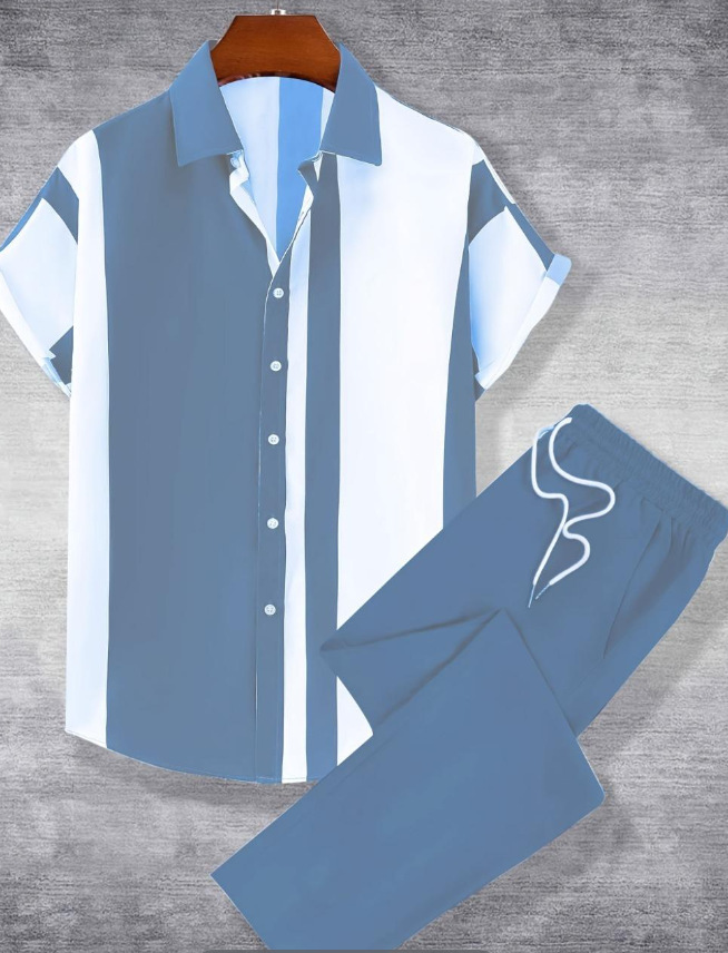 Comercio exterior ropa de moda Amazon verano nuevo estilo de hombre estilo hawaiano impresión 3D camisa de manga corta pantalón conjunto