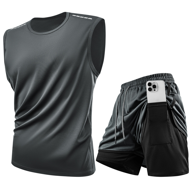 Trajes deportivos casuales transfronterizos de verano chaleco grande hombre falso de dos pantalones cortos deportivos sueltos trajes de tamaño europeo image 8