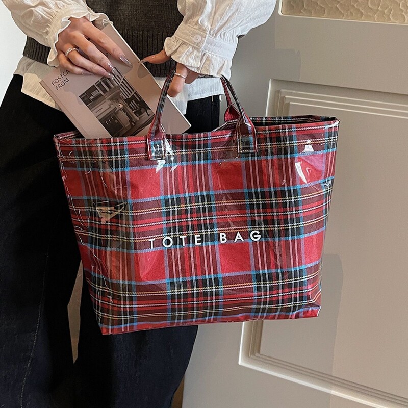 Plaid jelly tote bag, fashionable and retro, large capacity, suitable for commuting, versatile tote bag, trendy A17