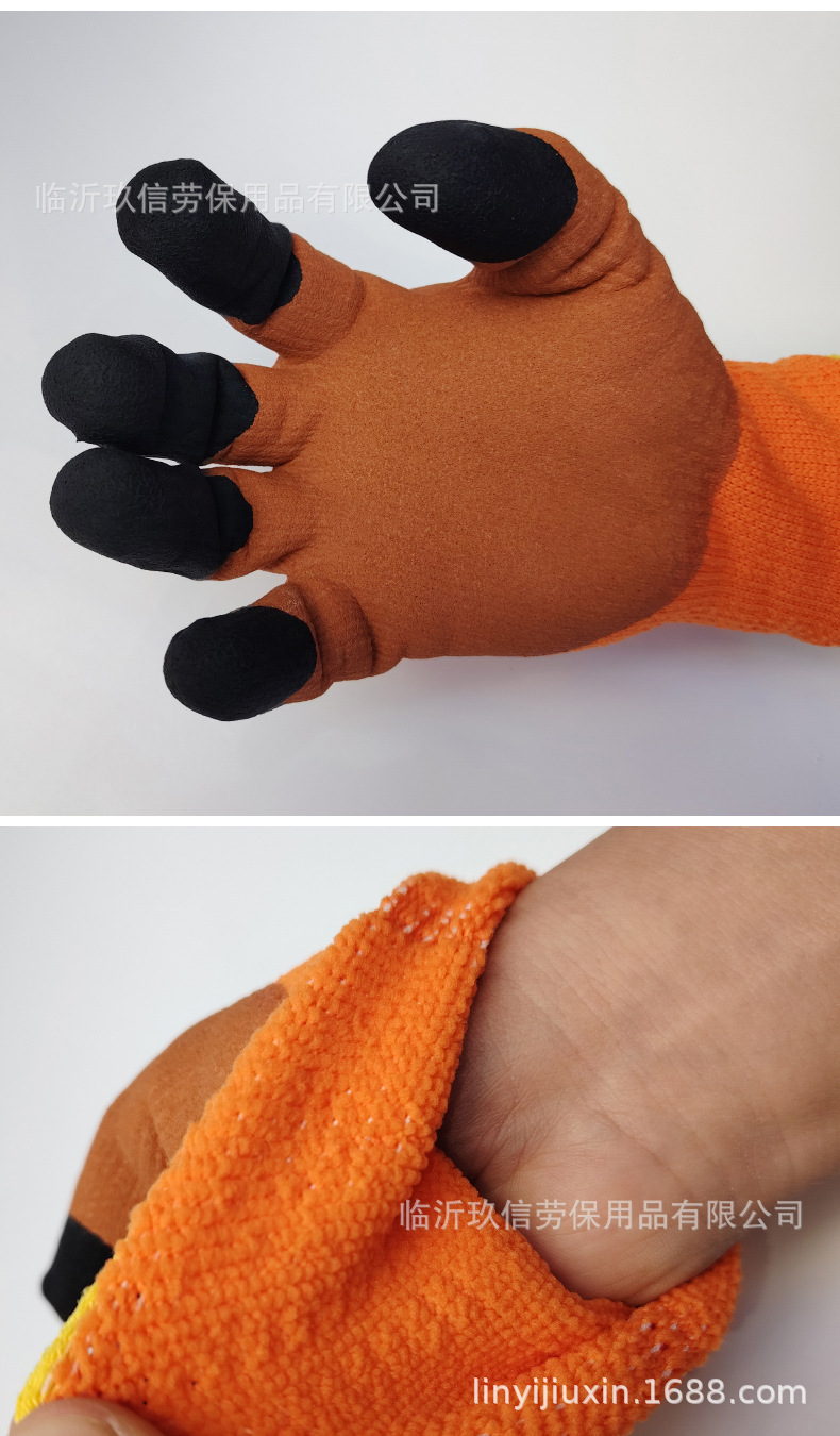 300#保暖王加绒手套 毛圈发泡加强指手套 冬季防