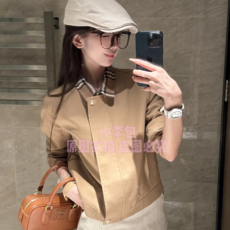 胡一一【东京日落】名媛风卡其色格子风衣夹克外套女配高腰短裙时|undefined