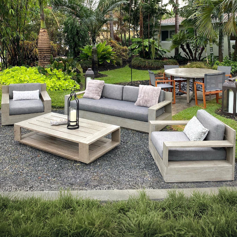 Sofá de teca al aire libre combinación patio terraza jardín resort aleación de aluminio impermeable protección solar muebles de mesa de té ocio image 28