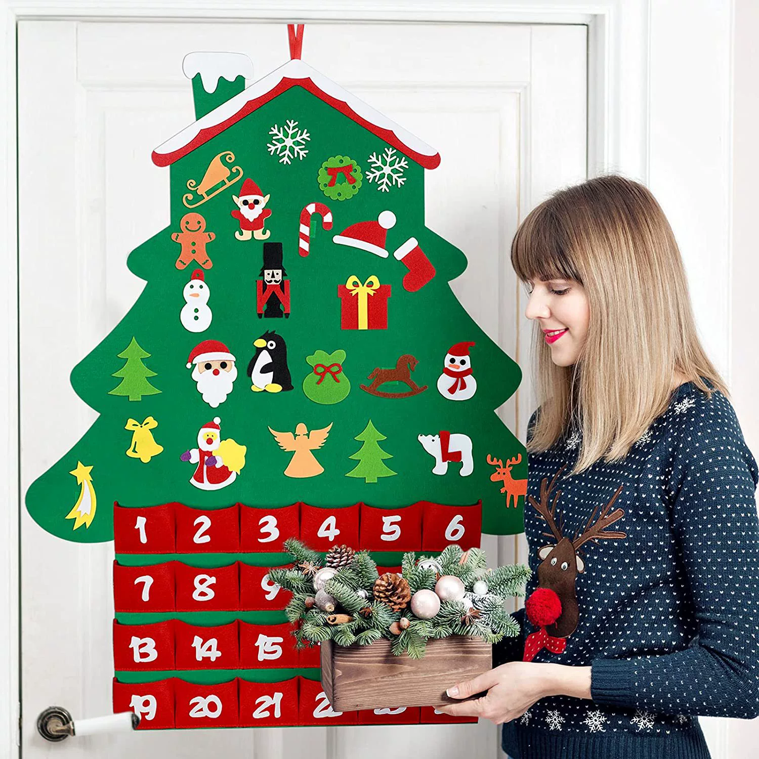 AliExpress фетровый Рождественский календарь, бесплатные наклейки, детский нетканый кулон Санта-Клаус, фетровый календарь своими руками