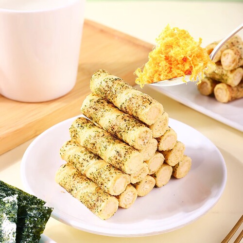 Dropshipping bulk casual Internet celebrity snacks individually packaged front desk reception crispy seaweed and meat floss egg rolls